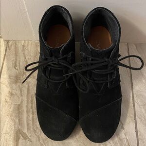 Black Suede Ankle Boot Wedge Heel